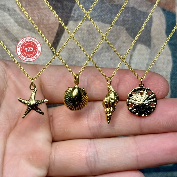 Vermeil Gold Starfish Minimalist Pendant on 925 S.S/18k Gold Italian Rope Chain - Picture 3 of 3